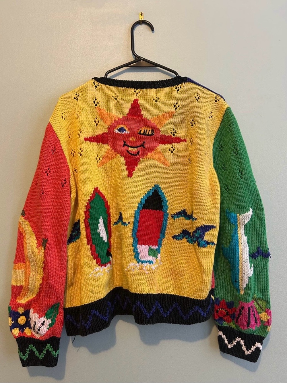 RARE! ☀️ 🏄‍♀️ Vintage 90s Berek Hand-Knitted Tropical Sweater